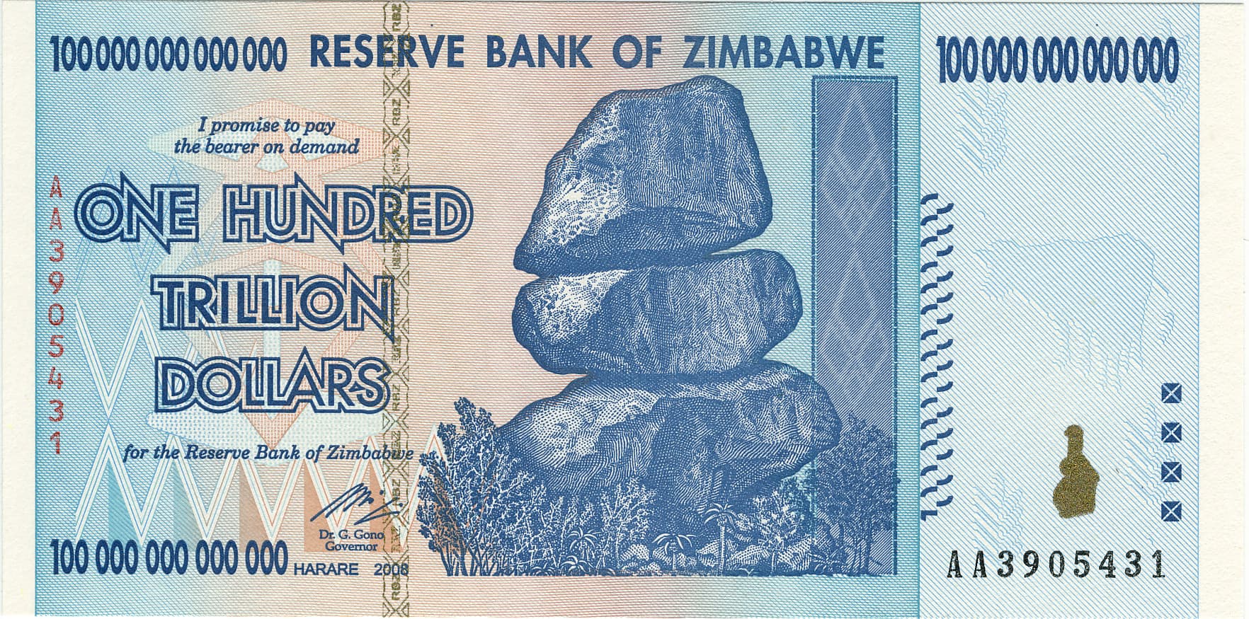 Zimbabwe — the 100 trillion dollar banknote